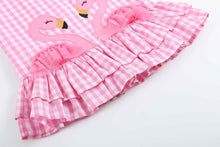 Load image into Gallery viewer, Pink Gingham Flamingo Tulle Ruffle Dress
