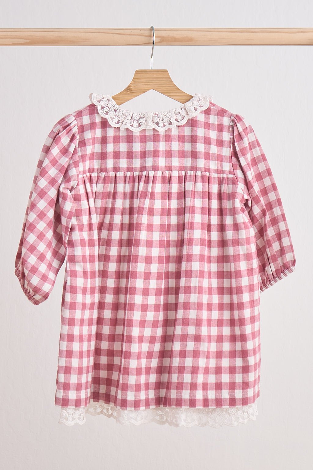 Pink gingham flannel lace dress - Abbies Place