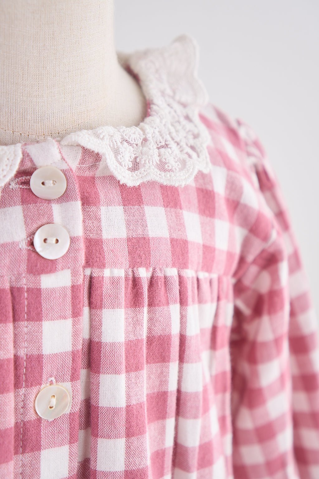 Pink gingham flannel lace dress - Abbies Place