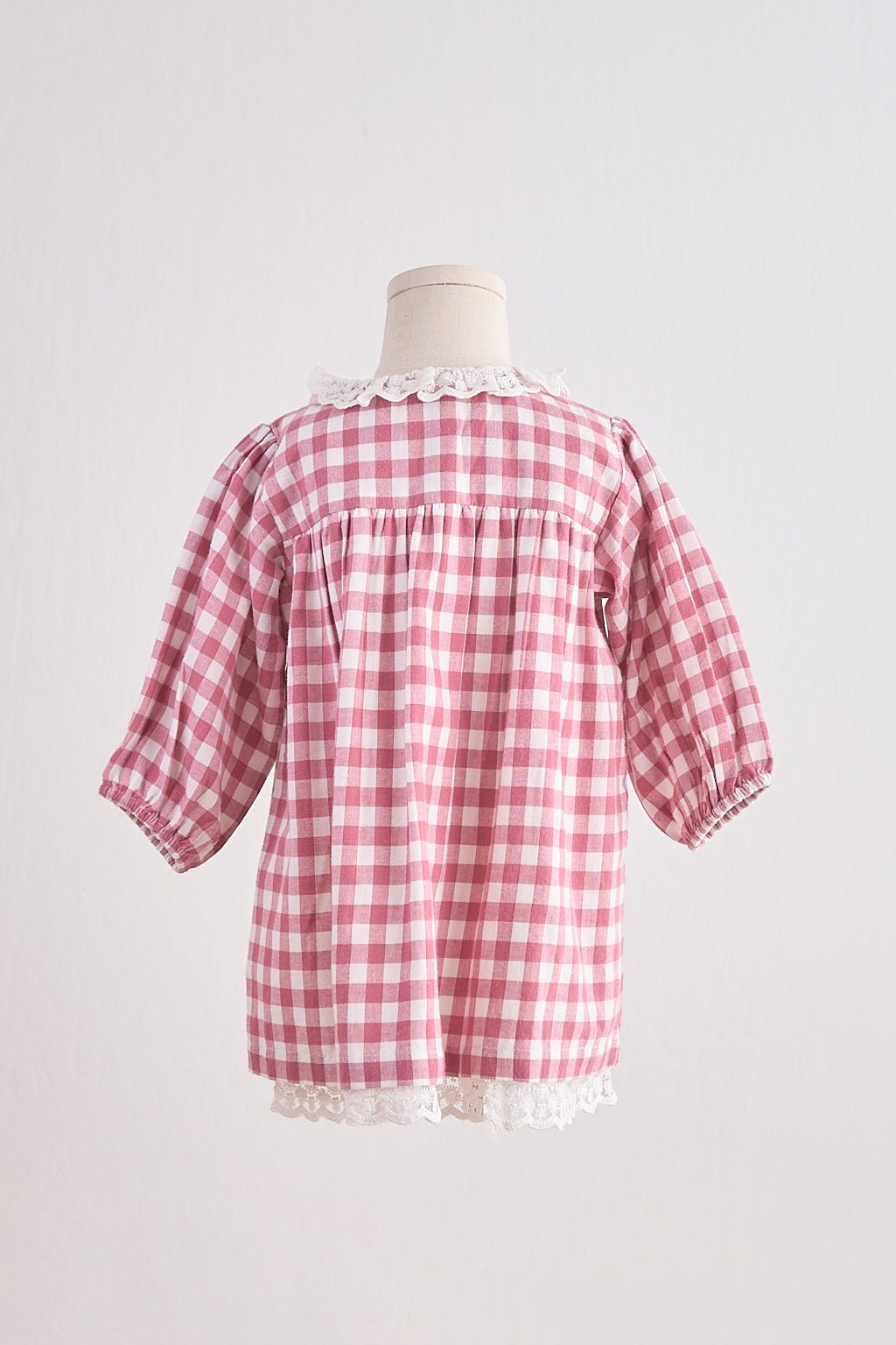 Pink gingham flannel lace dress - Abbies Place