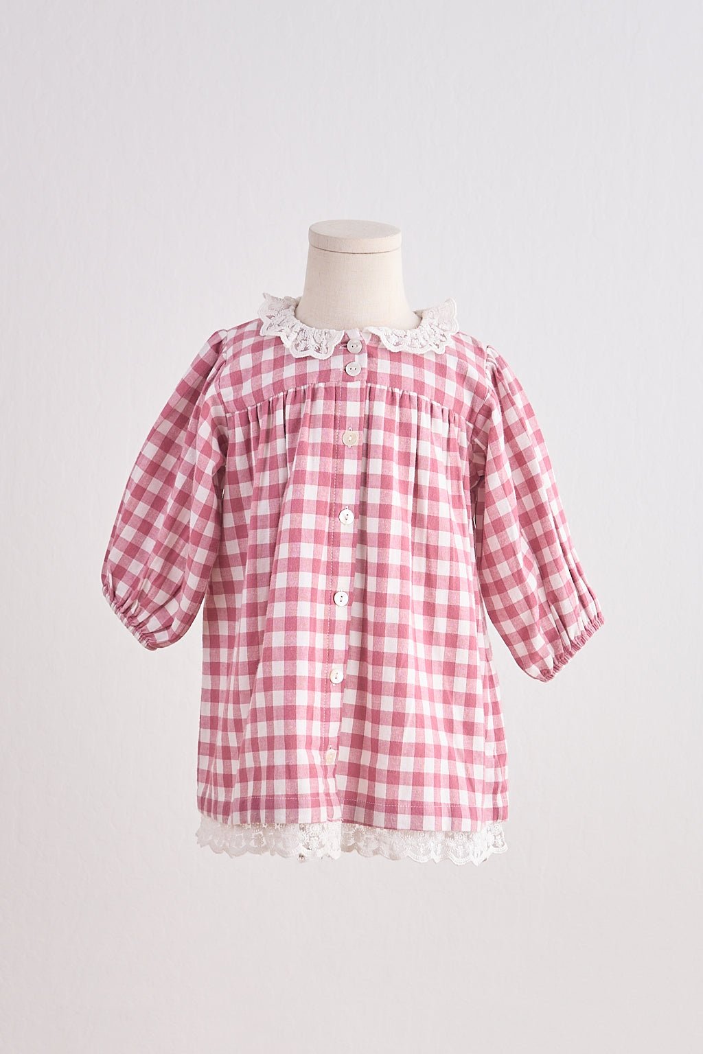 Pink gingham flannel lace dress - Abbies Place
