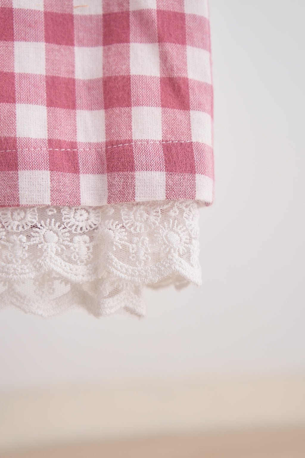 Pink gingham flannel lace dress - Abbies Place