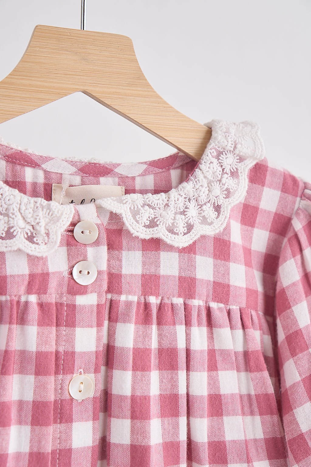 Pink gingham flannel lace dress - Abbies Place