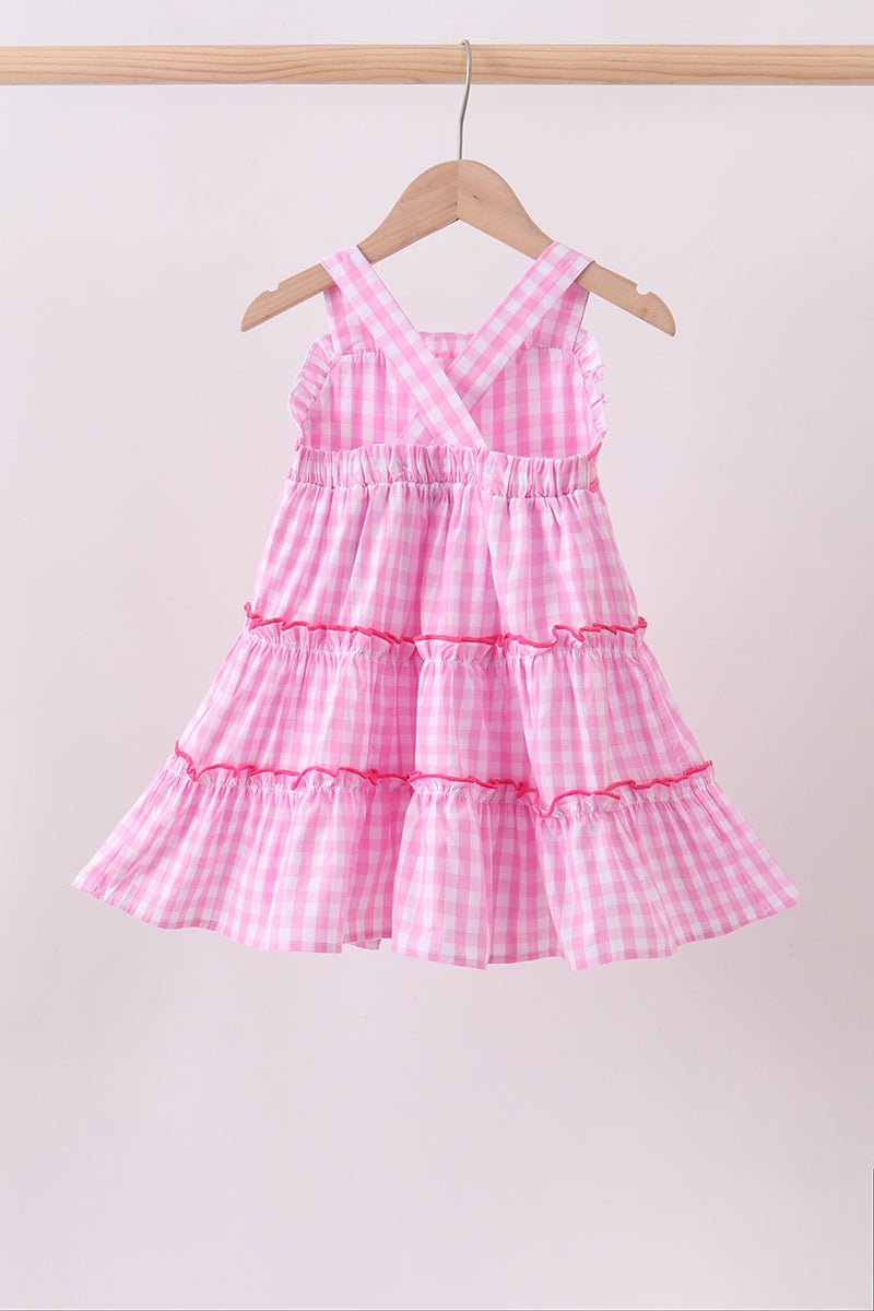 Pink gingham ruffle tiered dress - Abbies Place