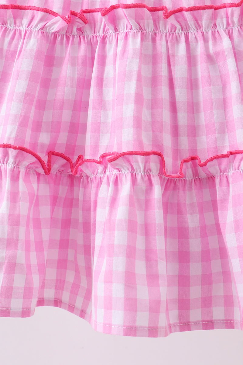 Pink gingham ruffle tiered dress - Abbies Place