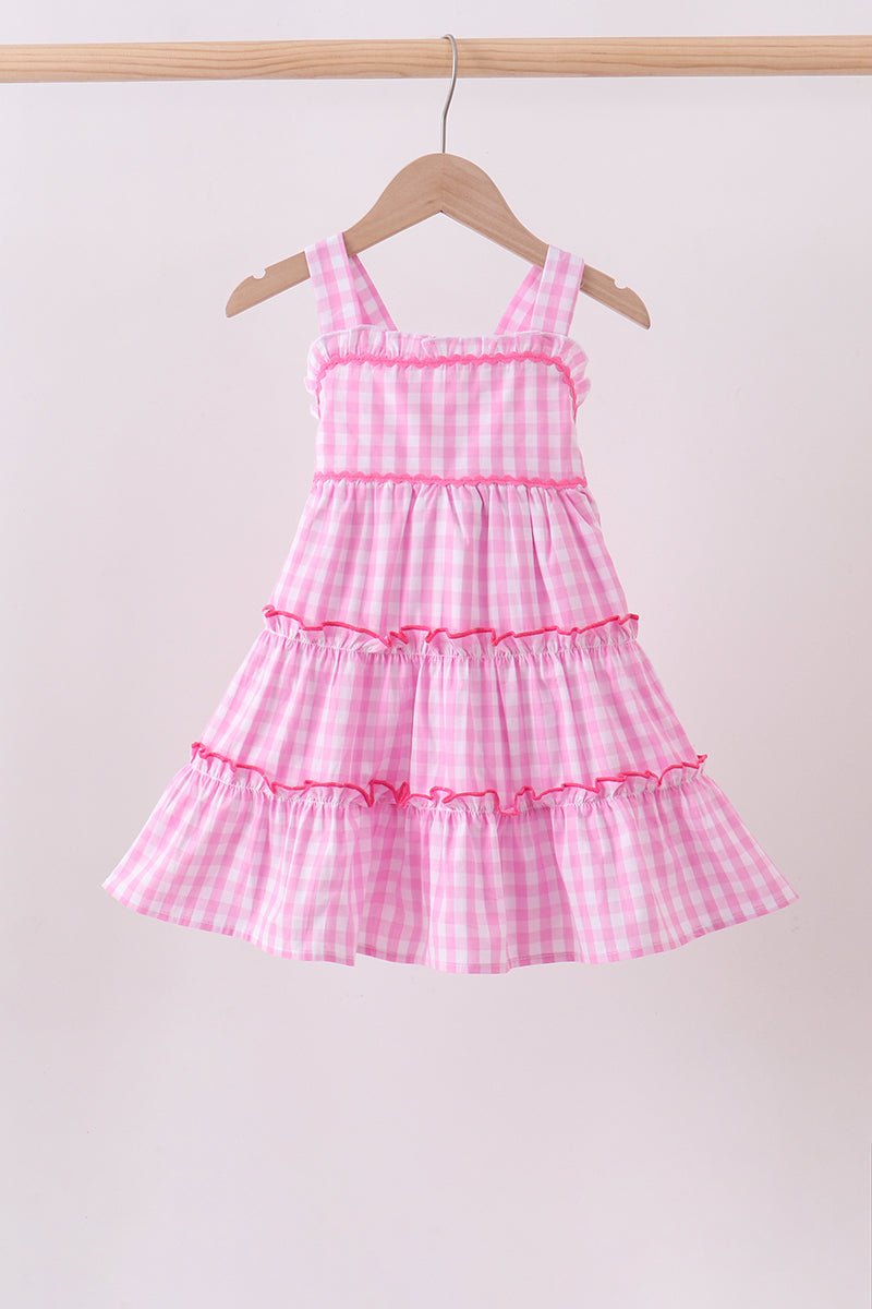 Pink gingham ruffle tiered dress - Abbies Place