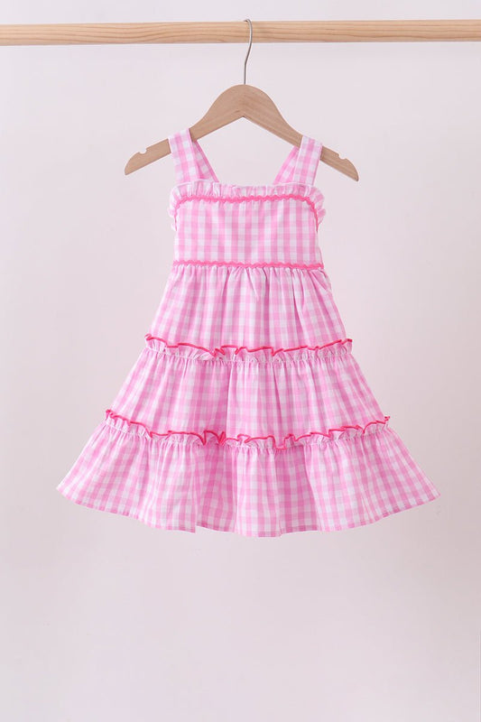 Pink gingham ruffle tiered dress - Abbies Place
