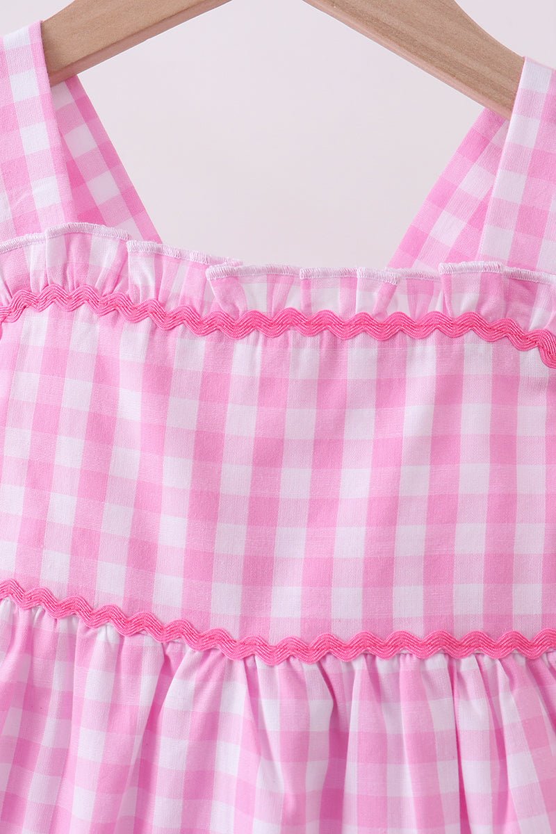 Pink gingham ruffle tiered dress - Abbies Place