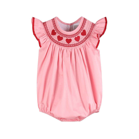 Pink Hearts Valentine Smocked Romper - Abbies Place