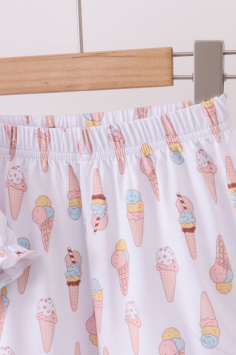 Pink ice cream print bamboo ruffle pajama set - Abbies Place