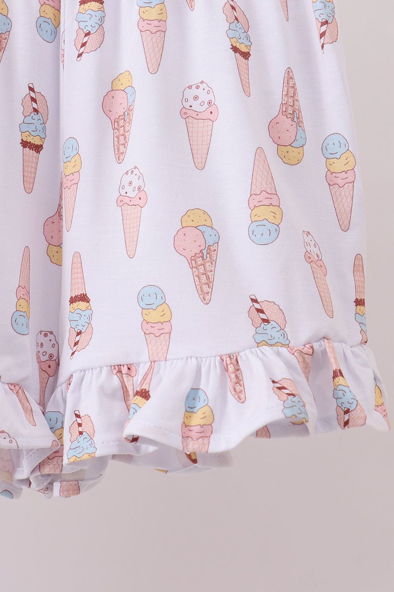 Pink ice cream print bamboo ruffle pajama set - Abbies Place
