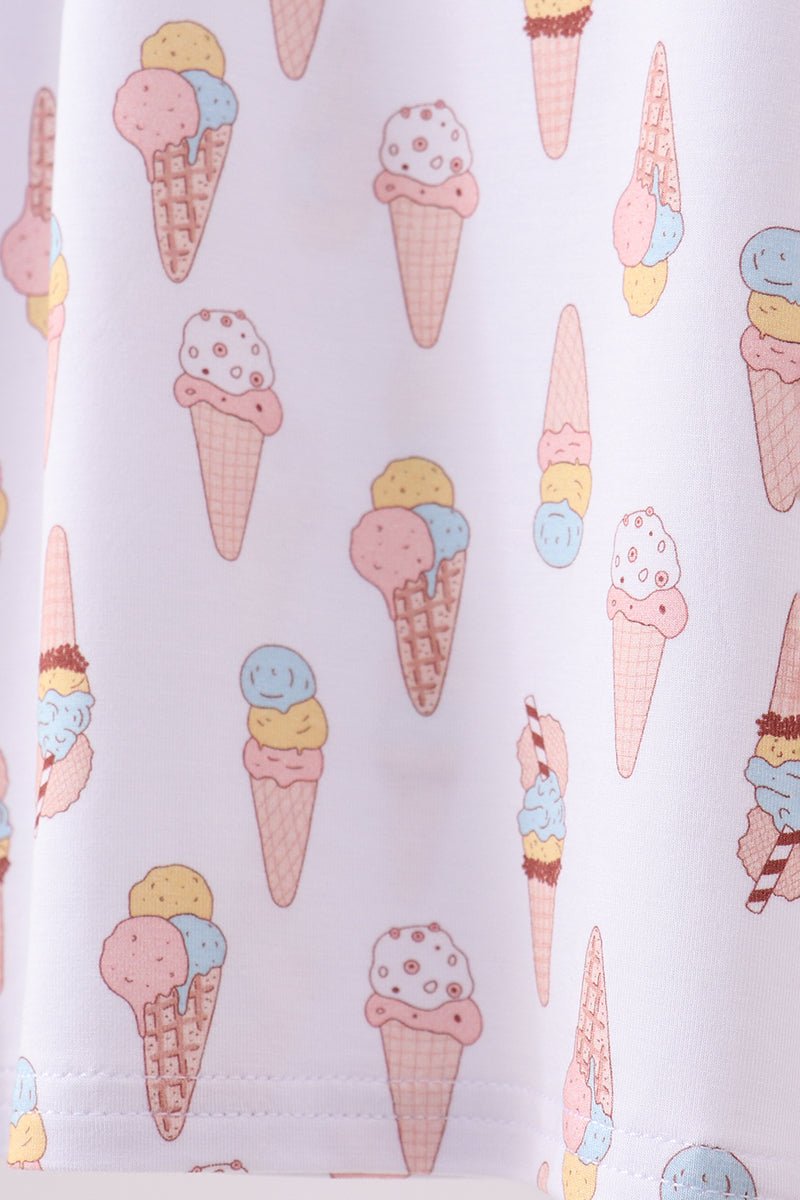 Pink ice cream print bamboo ruffle pajama set - Abbies Place