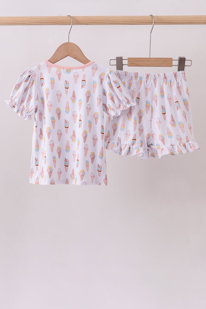 Pink ice cream print bamboo ruffle pajama set - Abbies Place