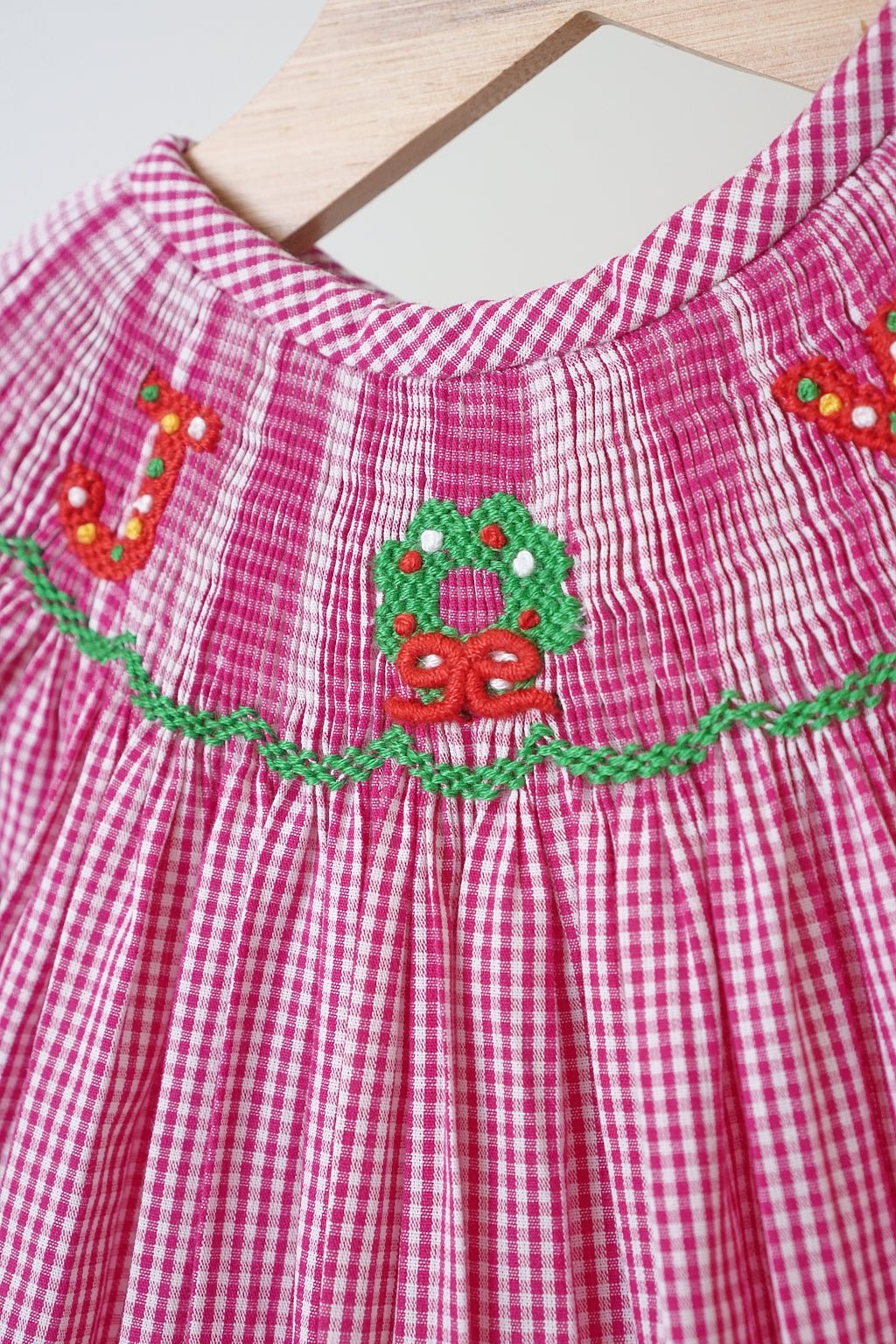 Pink joy hand smocked girl gingham romper - Abbies Place