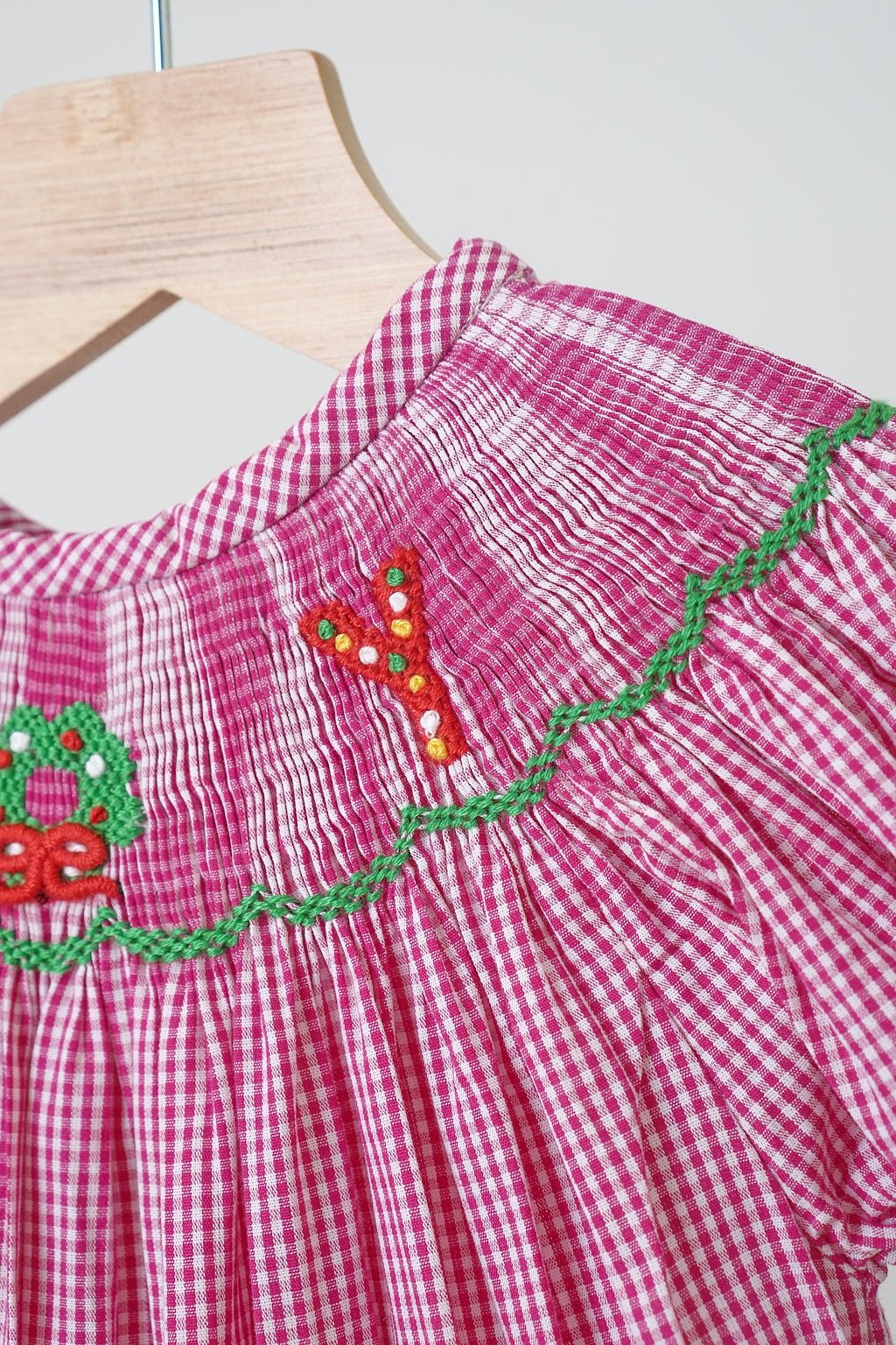 Pink joy hand smocked girl gingham romper - Abbies Place