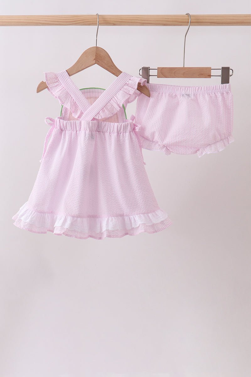 Pink lemon ruffle gingham bloomer set - Abbies Place