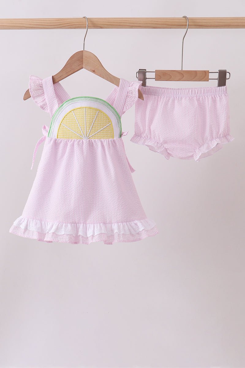Pink lemon ruffle gingham bloomer set - Abbies Place