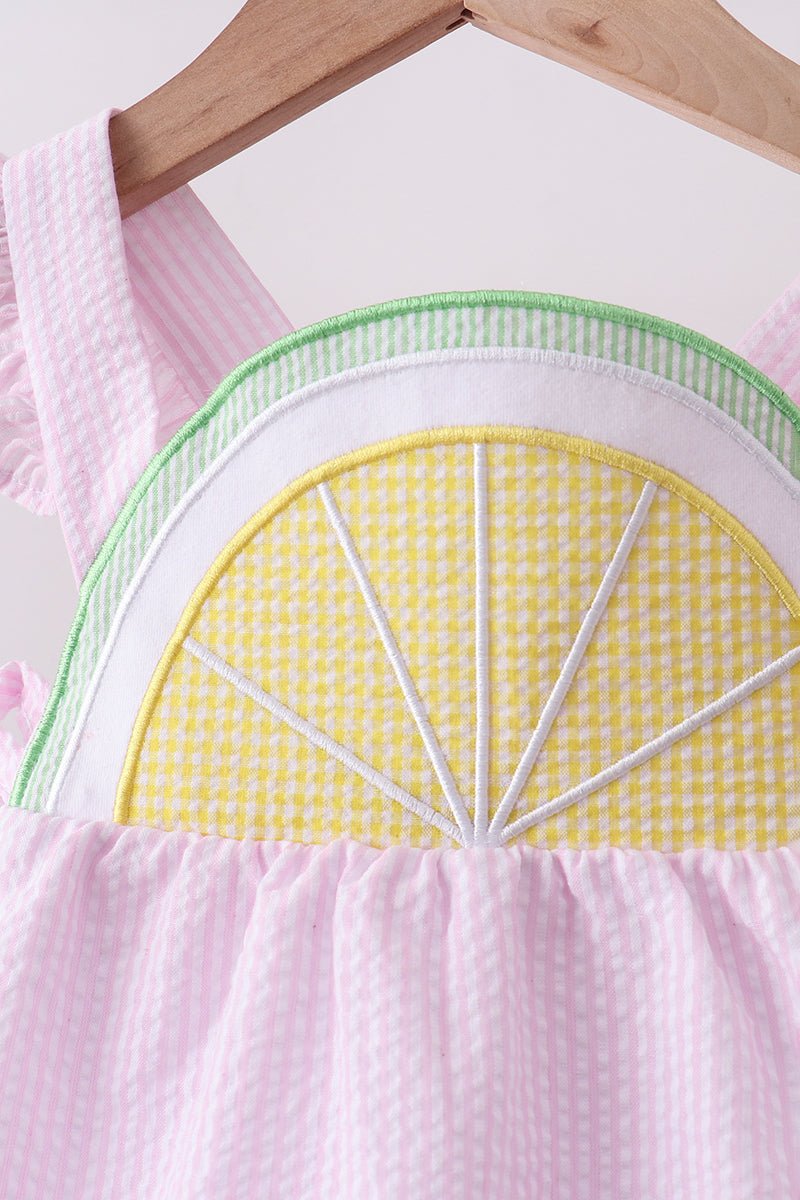 Pink lemon ruffle gingham bloomer set - Abbies Place