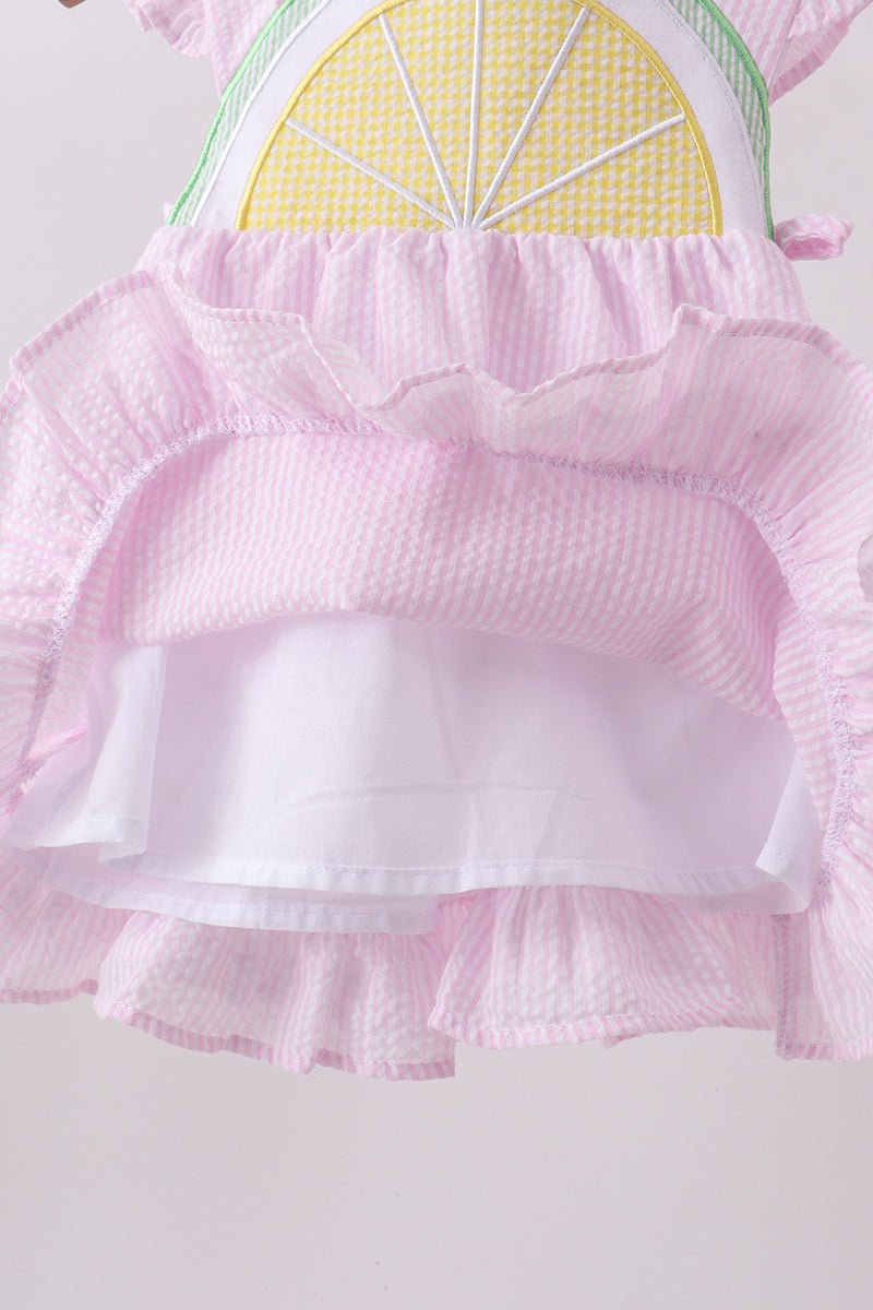 Pink lemon ruffle gingham bloomer set - Abbies Place
