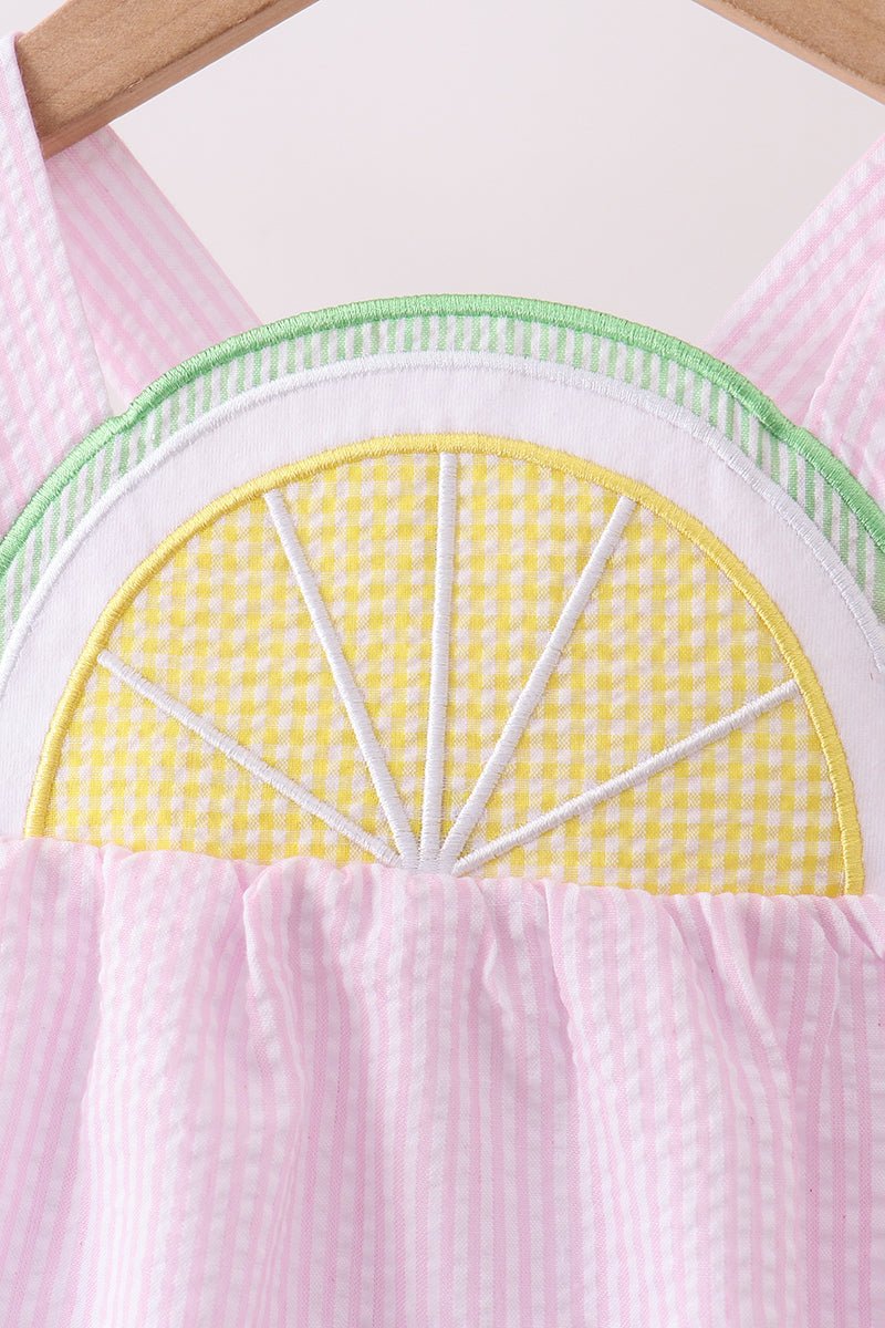 Pink lemon ruffle gingham bubble - Abbies Place