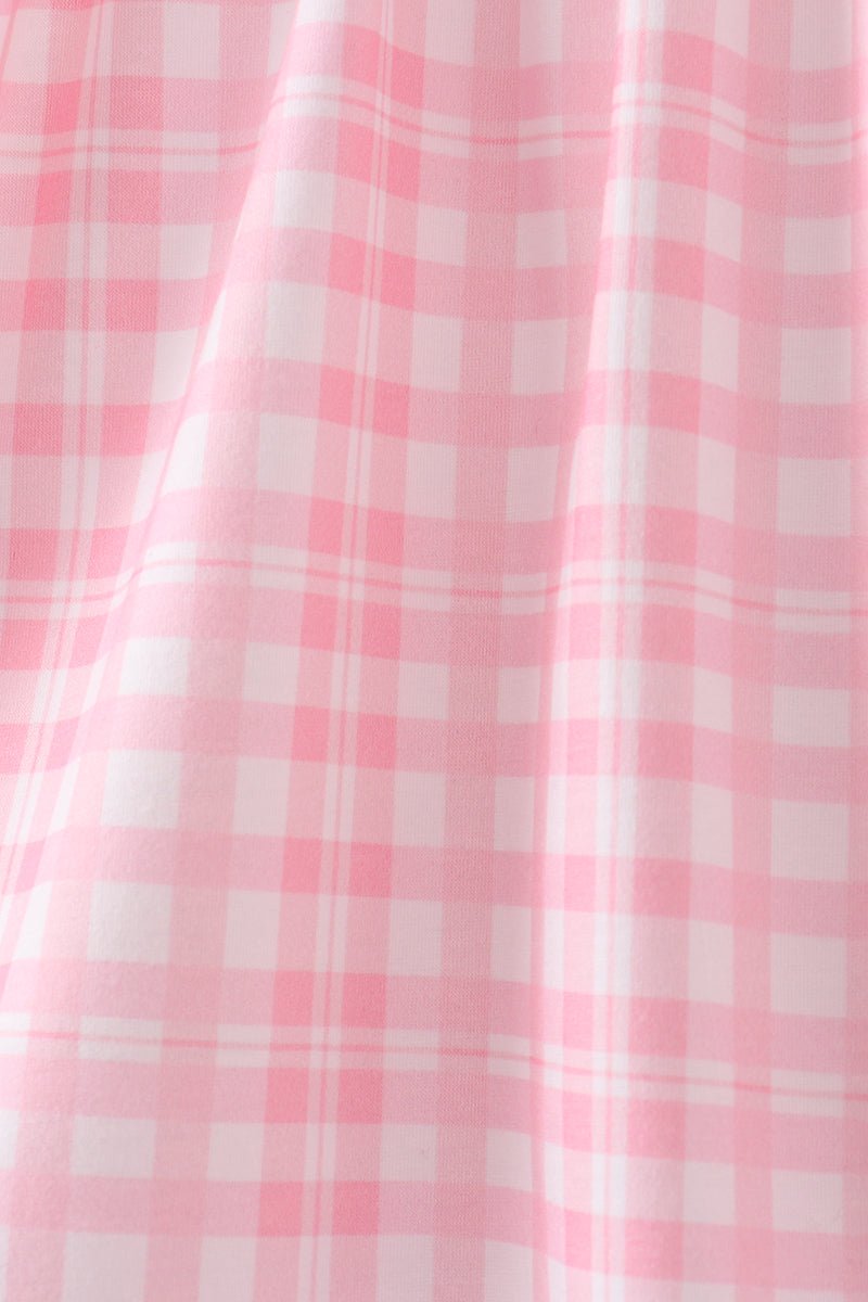 Pink octopus starfish embroidery plaid ruffle shorts set - Abbies Place