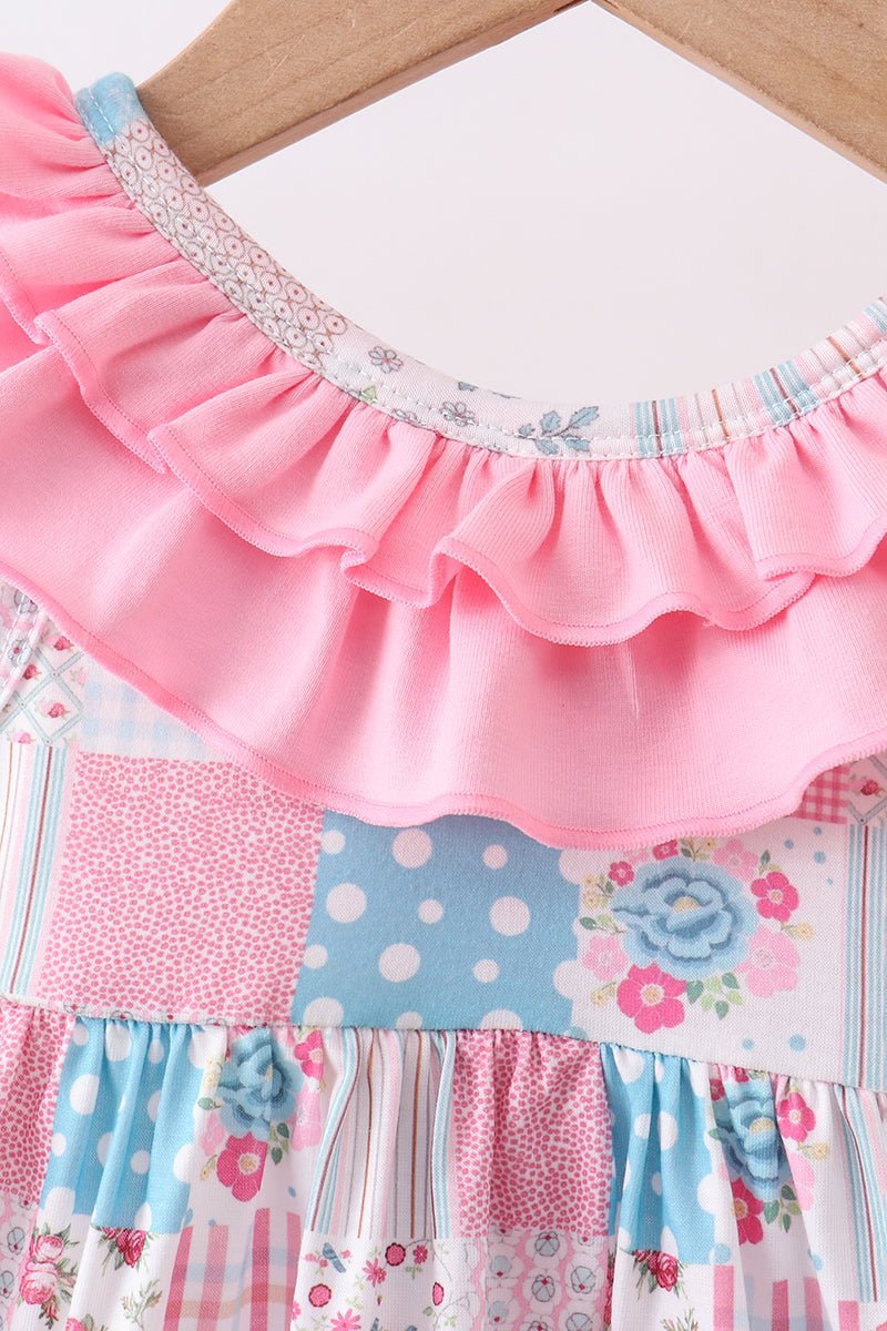 Pink patchwork floral ruffle bloomer set - Abbies Place