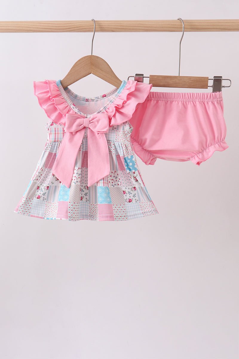 Pink patchwork floral ruffle bloomer set - Abbies Place