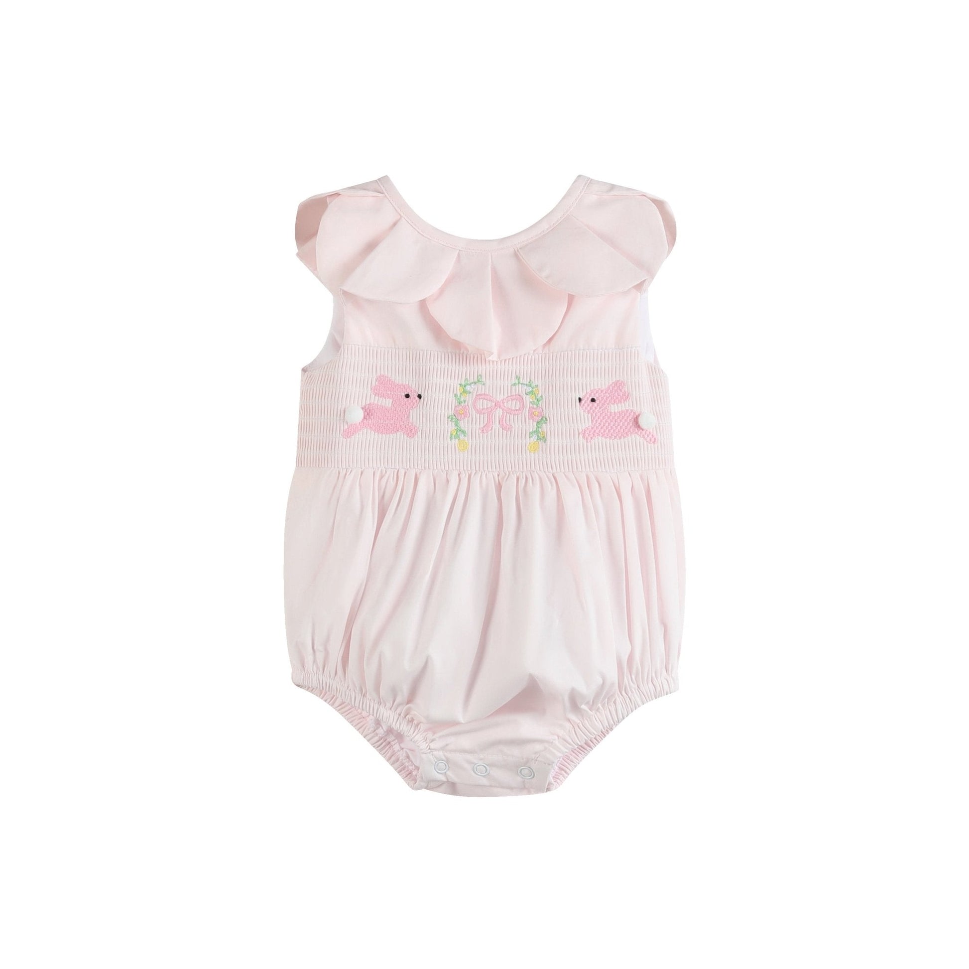 Pink Petal Collared Smocked Bubble Romper - Abbies Place