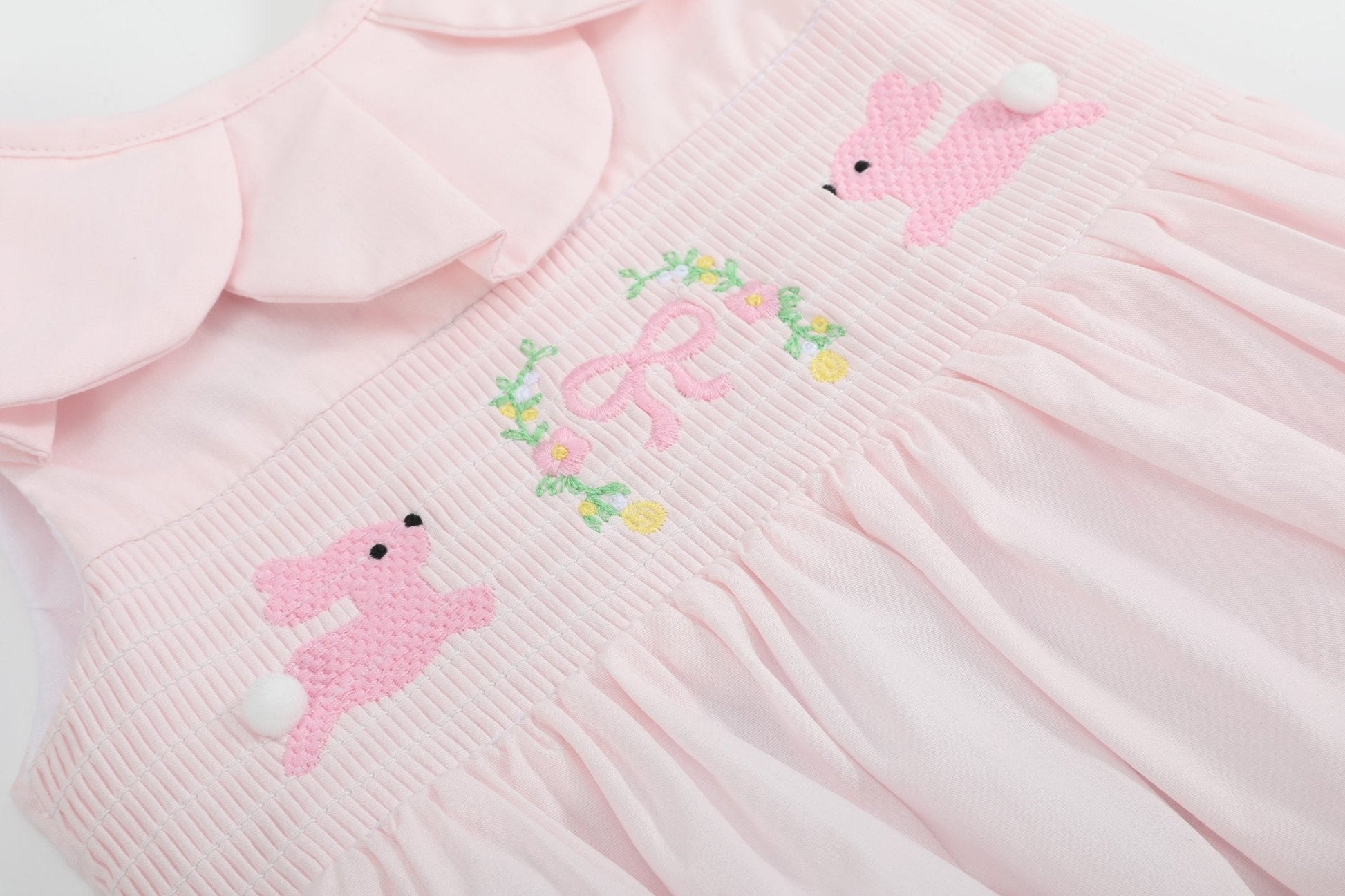 Pink Petal Collared Smocked Bubble Romper - Abbies Place