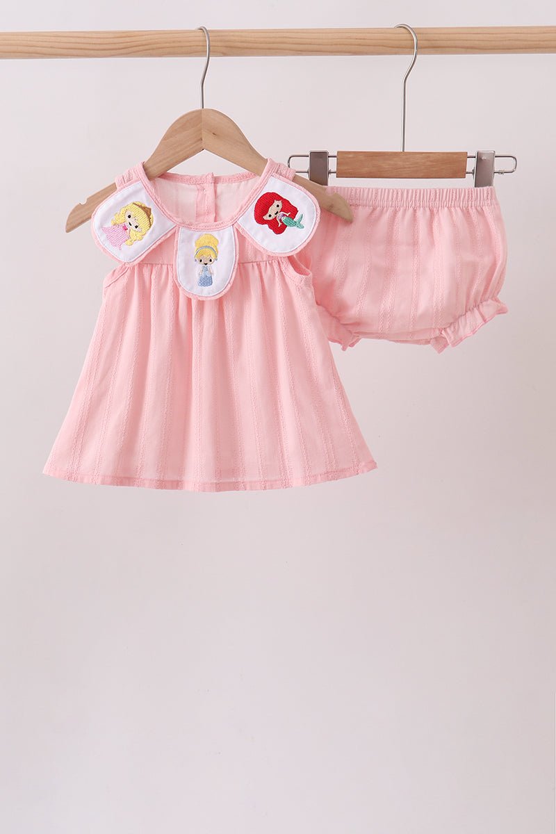 Pink Princess Embroidered Jacquard Bloomer Set - Abbies Place