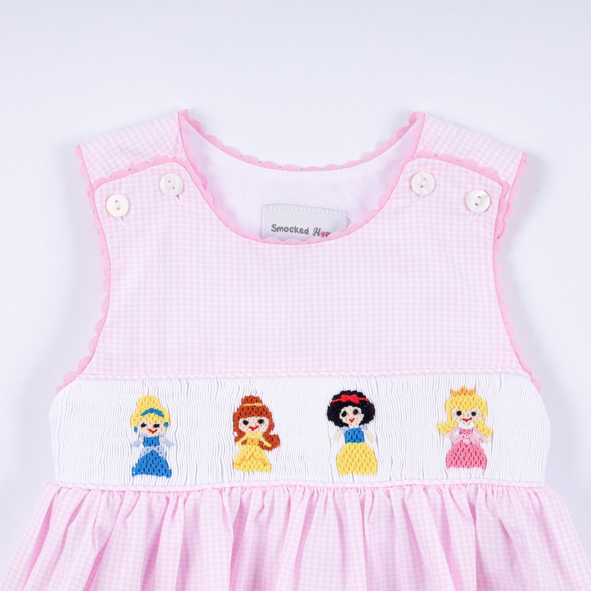 Pink princess hand smocked plaid bloomer set - Abbies Place