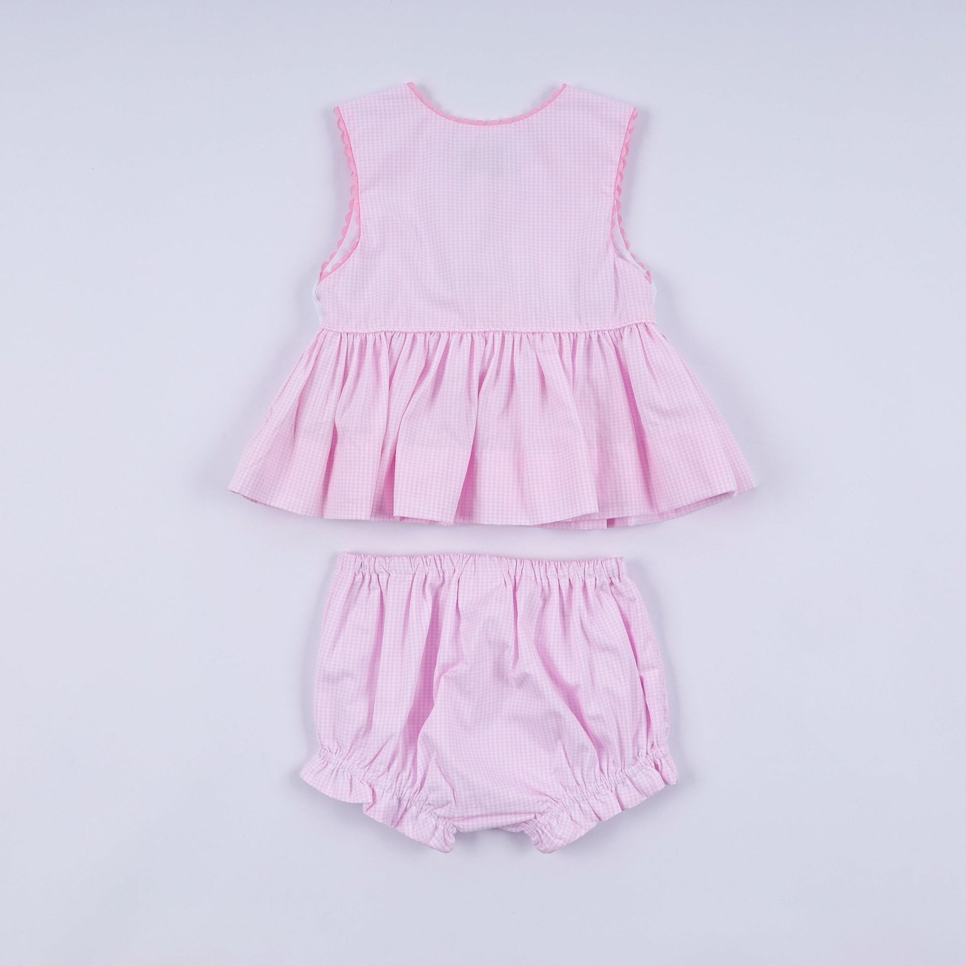 Pink princess hand smocked plaid bloomer set - Abbies Place