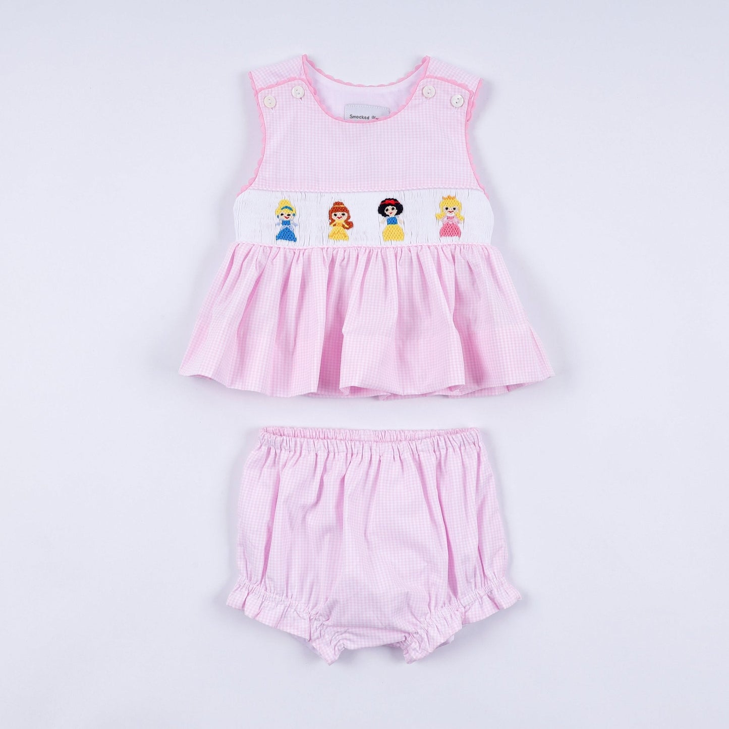 Pink princess hand smocked plaid bloomer set - Abbies Place