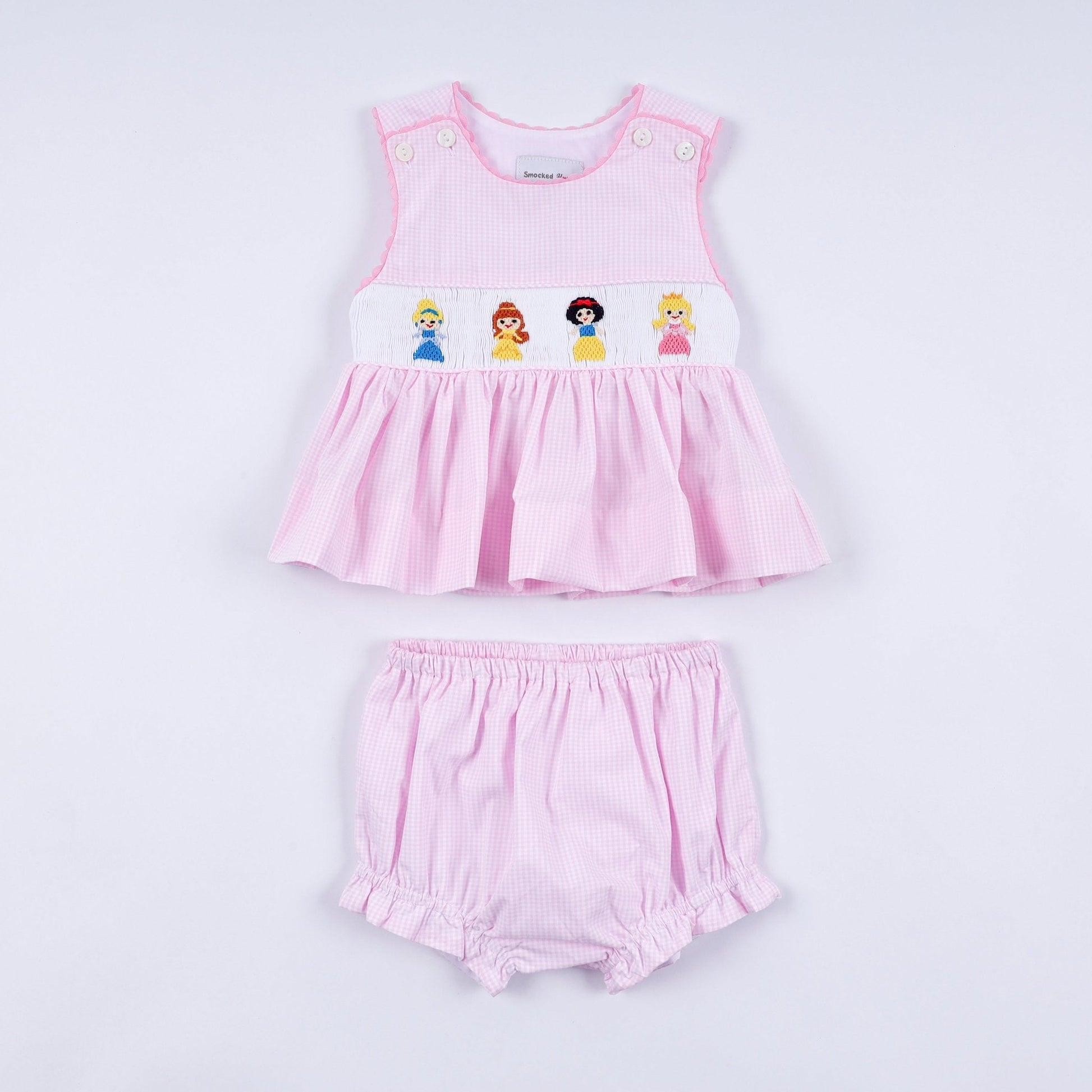 Pink princess hand smocked plaid bloomer set - Abbies Place