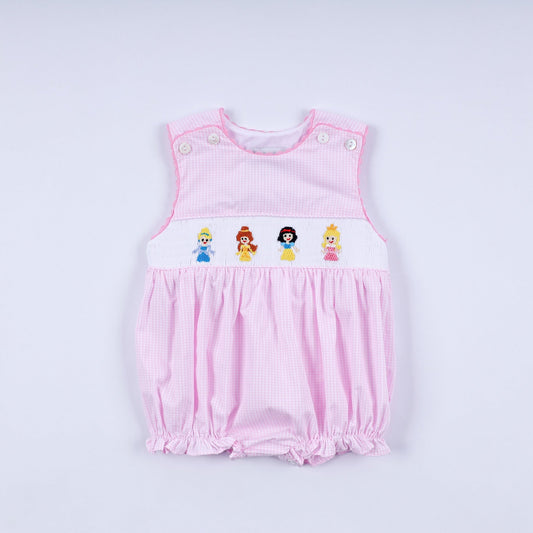 Pink princess hand smocked plaid bubble - Abbies Place