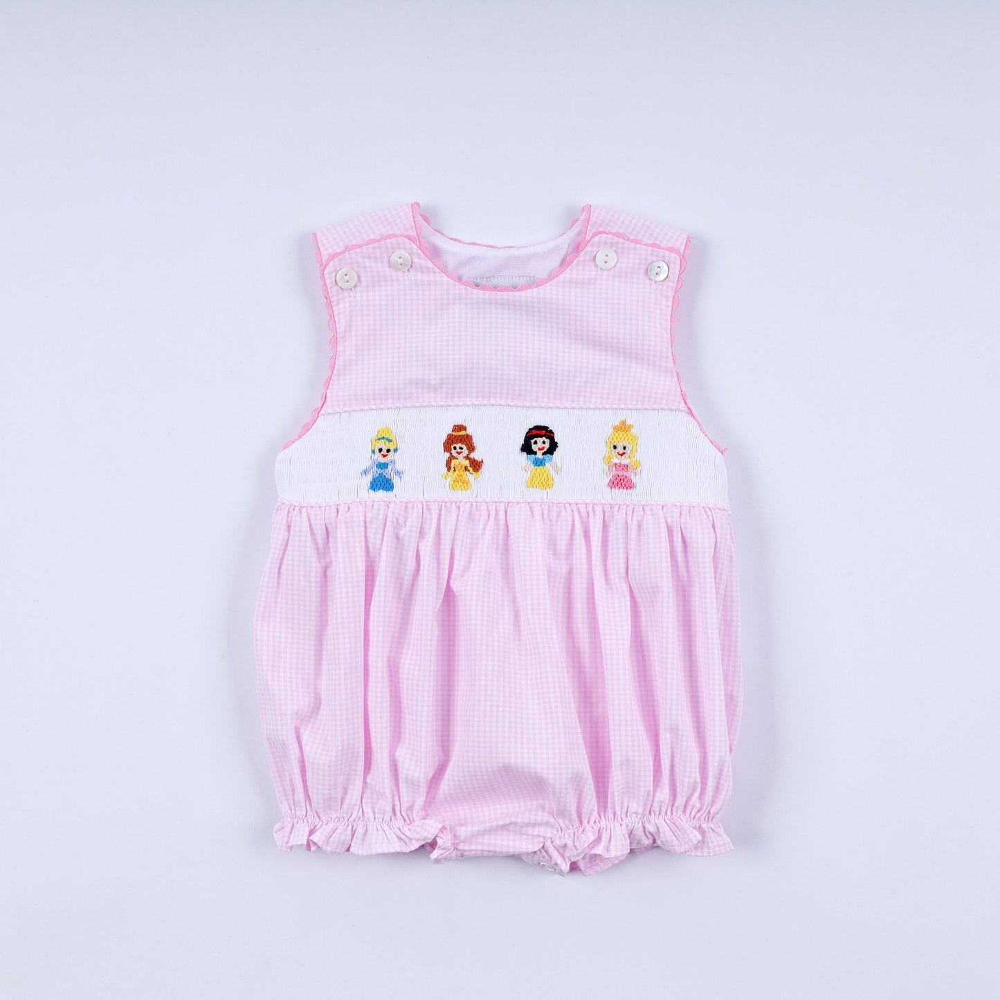 Pink princess hand smocked plaid bubble - Abbies Place