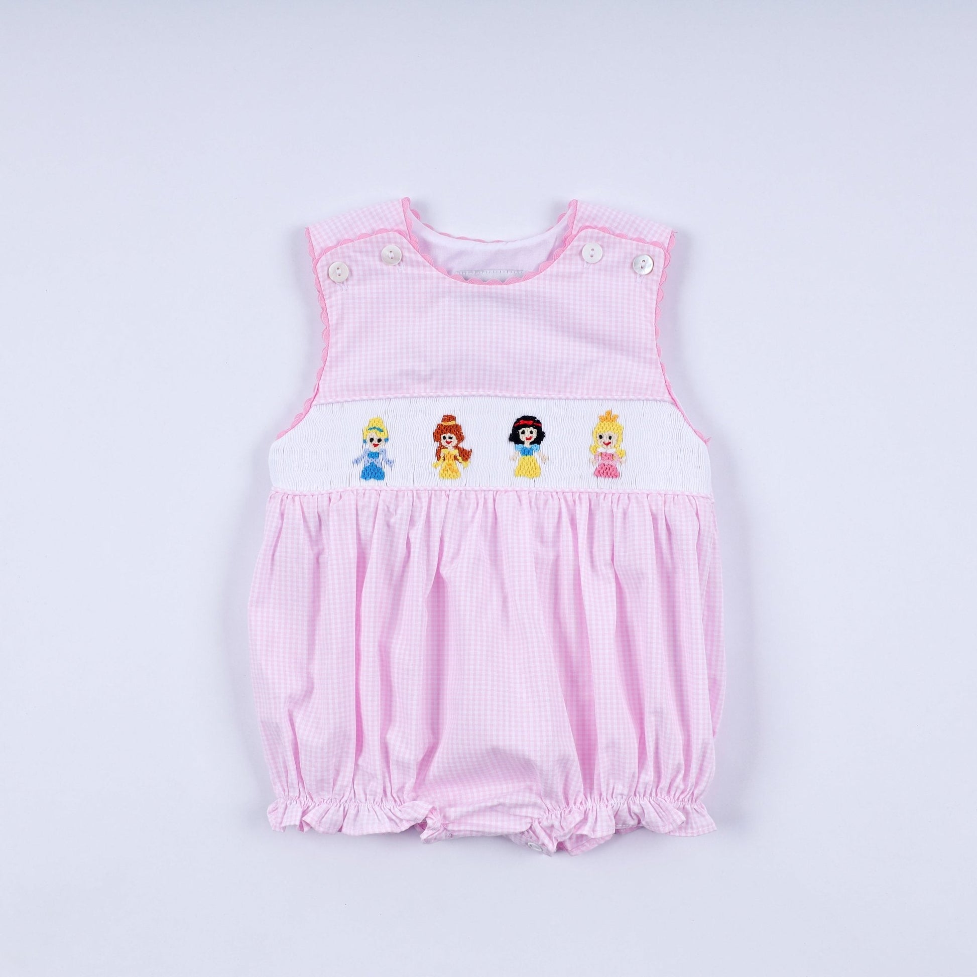 Pink princess hand smocked plaid bubble - Abbies Place