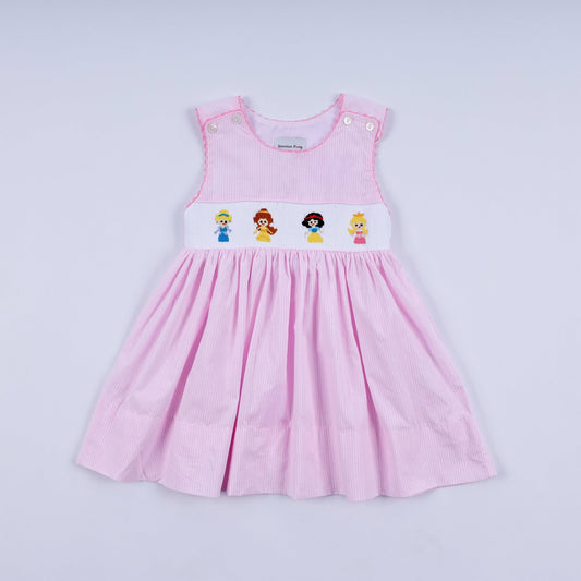 Pink princess hand smocked plaid dress - Abbies Place