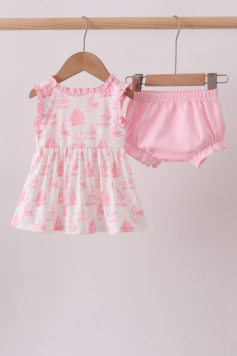 Pink Sailboat Embroidered Bloomer Set - Abbies Place