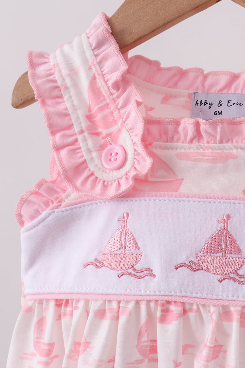 Pink Sailboat Embroidered Bloomer Set - Abbies Place