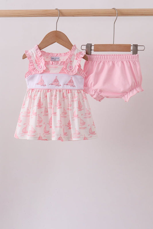 Pink Sailboat Embroidered Bloomer Set - Abbies Place