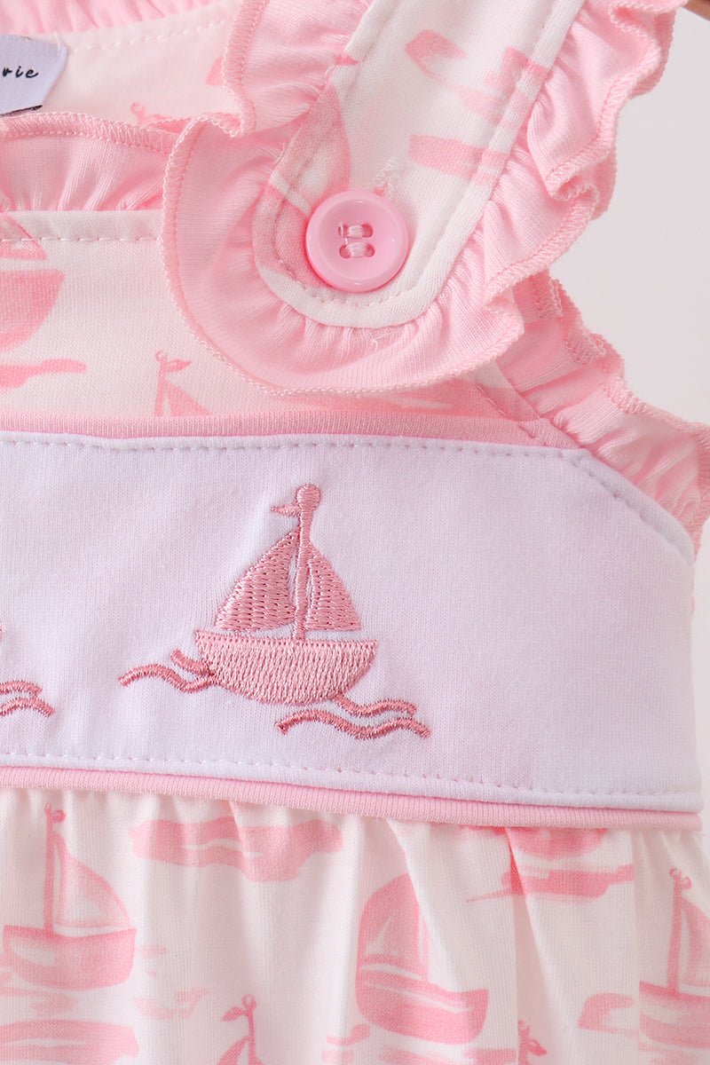 Pink Sailboat Embroidered Bubble - Abbies Place