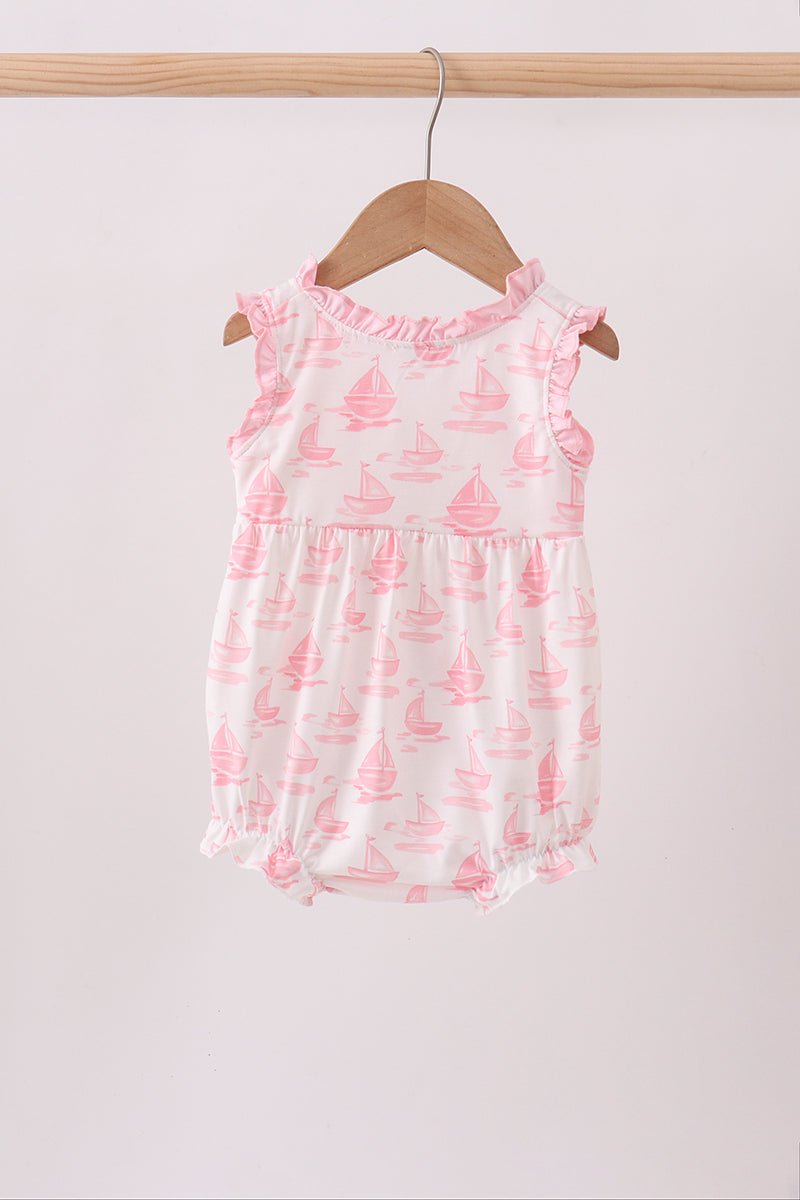 Pink Sailboat Embroidered Bubble - Abbies Place