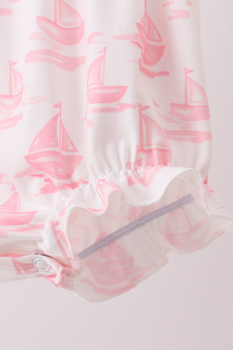 Pink Sailboat Embroidered Bubble - Abbies Place
