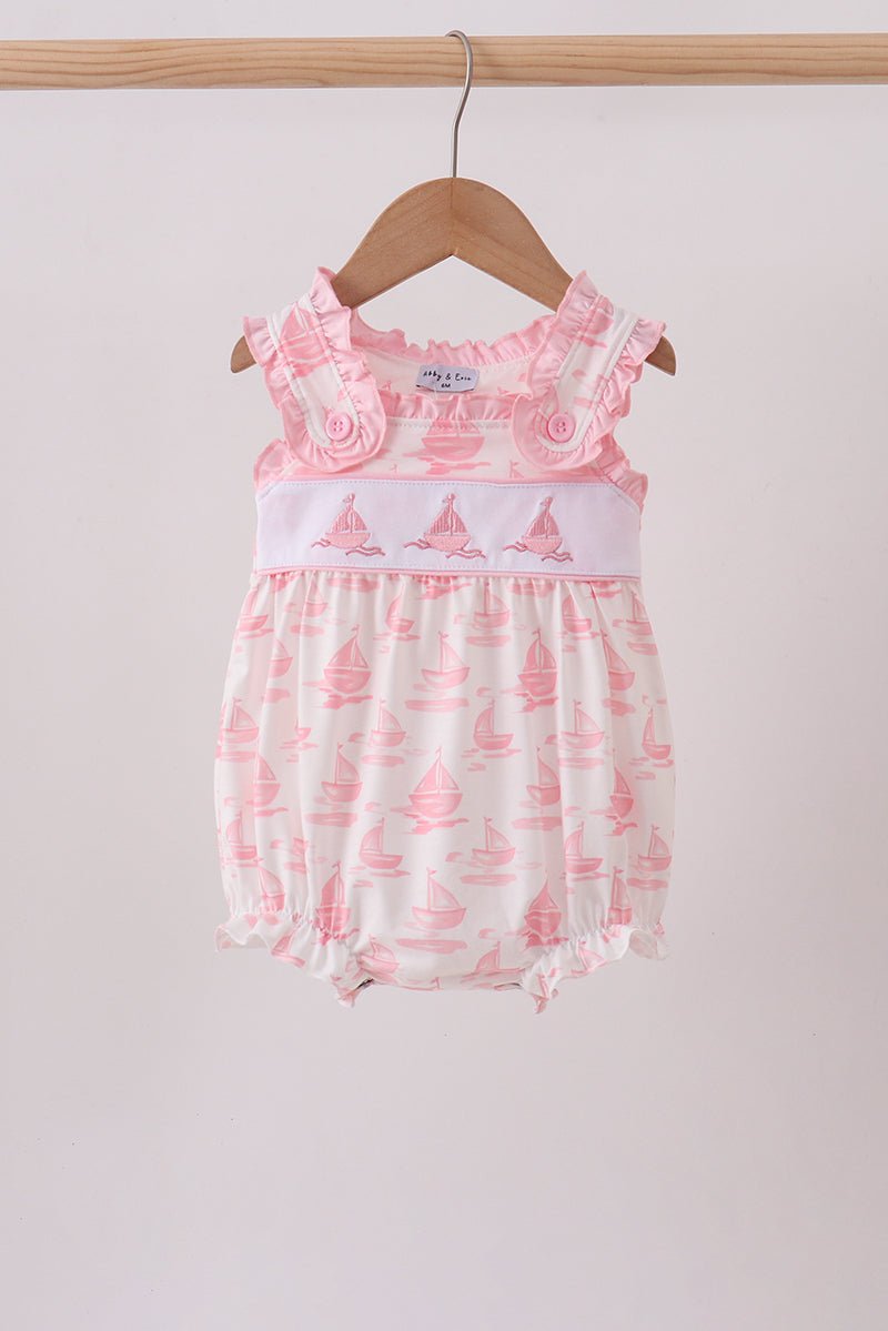 Pink Sailboat Embroidered Bubble - Abbies Place