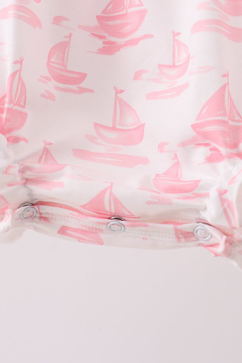 Pink Sailboat Embroidered Bubble - Abbies Place