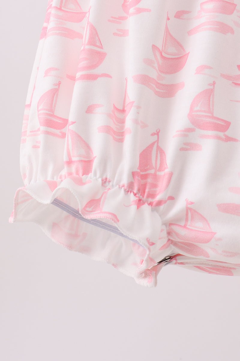 Pink Sailboat Embroidered Bubble - Abbies Place