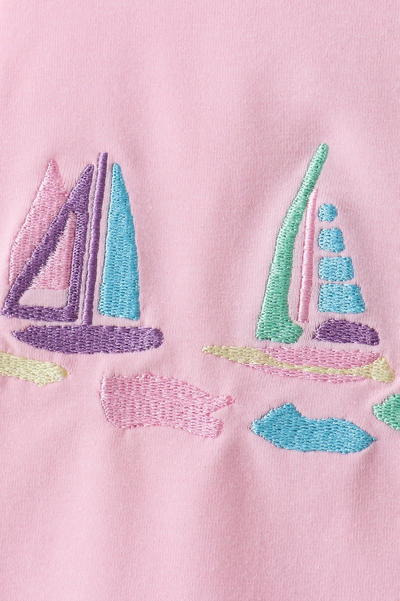 Pink sailboat embroidery bloomer set - Abbies Place