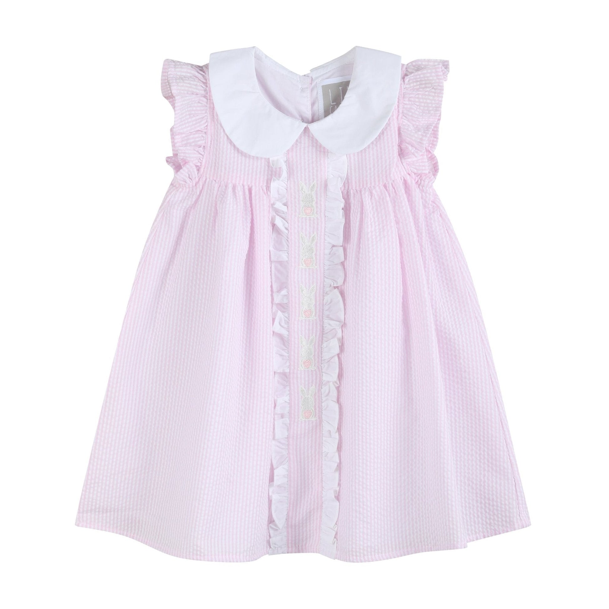 Pink Seersucker Easter Bunny Ruffle Dress - Abbies Place