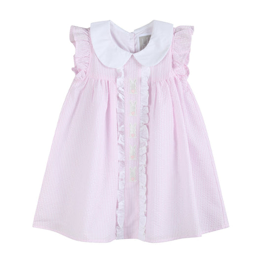 Pink Seersucker Easter Bunny Ruffle Dress - Abbies Place